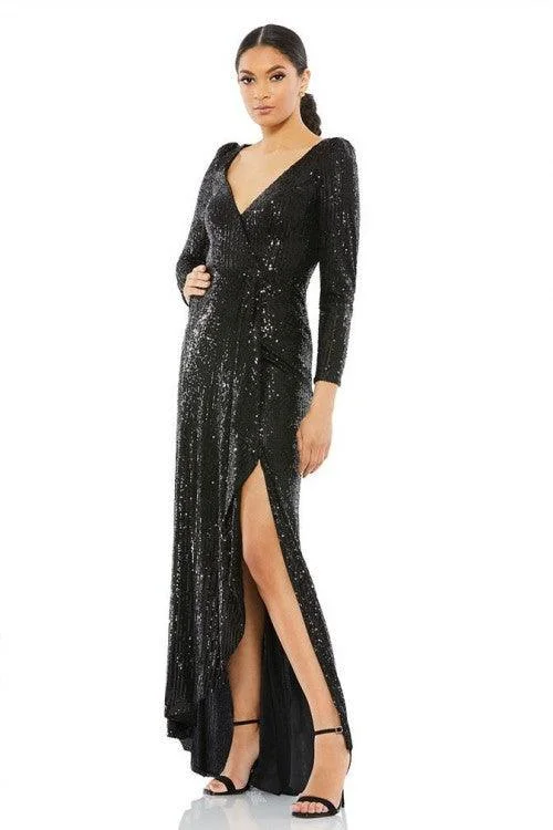 Chic And Trendy Black 14 Mac Duggal 26395 Prom Long Sleeve High Low Dress Sale Weekend Special