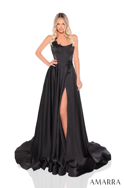 Limited Time Offers Satin Sleeveless A-line Slit Gown by Amarra 88214 Luxe Layering