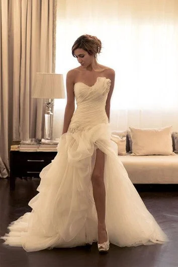 Flash Sale Sexy Ruffles Sweetheart Sleeveless Wedding Dress With Beading Minimalist Office - Ready Style