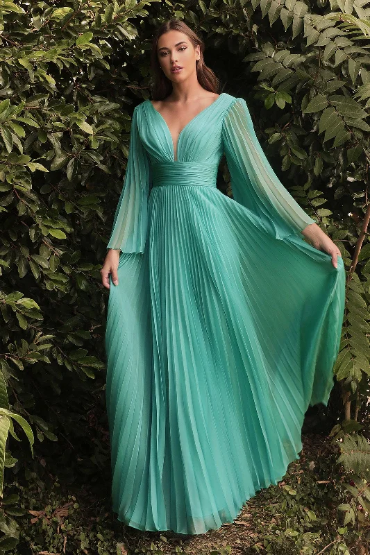 Urban Style Promotions Cinderella Divine CD242 Long Sleeve Pleated Formal Prom Dress Jade Refined Look