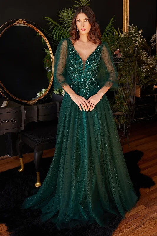 Classic Modern Offers Cinderella Divine CD0182 Long Sleeve Mother of the Bride Long Tulle Dress Emerald Chic Urban Fashion Look