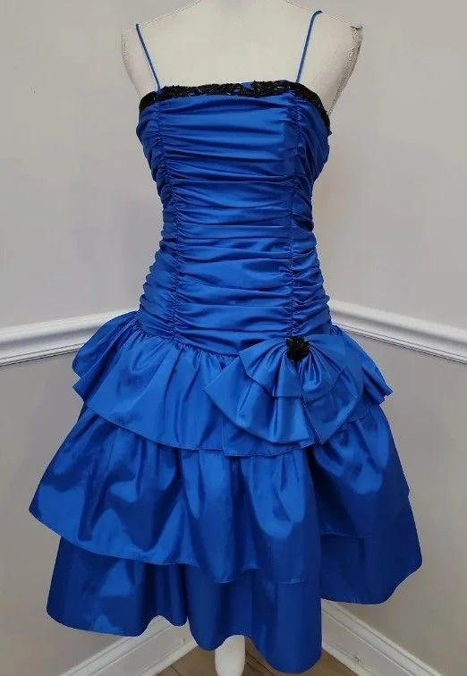 Limited Time Flash Sale Blue A-Line Satin Vintage Short Party Dress Homecoming Dress, D117 Feminine Grace
