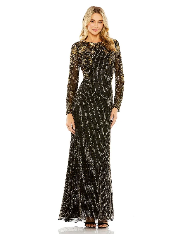 Day-To-Night Styles Mac Duggal 5956 Beaded Long Sleeve Formal Prom Dress Classic Timeless Elegant Style