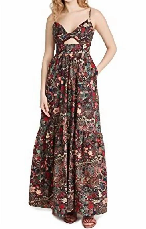 Spring Fashion Women Laura Spaghetti Strap Sweetheart Neckline Cut Out Maxi Dress In Sangria Multi Urban Sophistication
