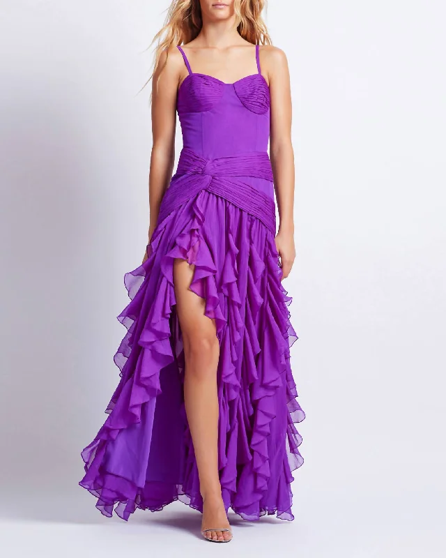 Hot Picks Bustier Ruffle Maxi Dress In Purple Great Deals On Ethnic Cultural Wear
