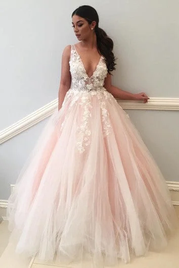 Premium Style Offers Ball Gown Lace Tulle V-neck Sleeveless Zipper Low-V Back Dress Vibrant Prints
