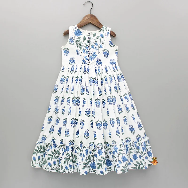 Timeless Style Promotions Floral Printed Blue Flared Kurti Feminine Soft - Hued Look