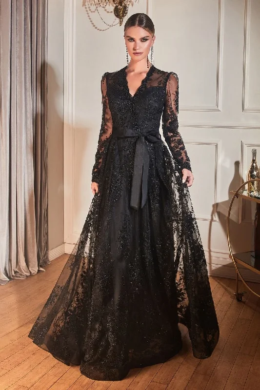 Style Redefined Cinderella Divine CD233C Long Sleeve Plus Size Evening Dress Black Flash Deals