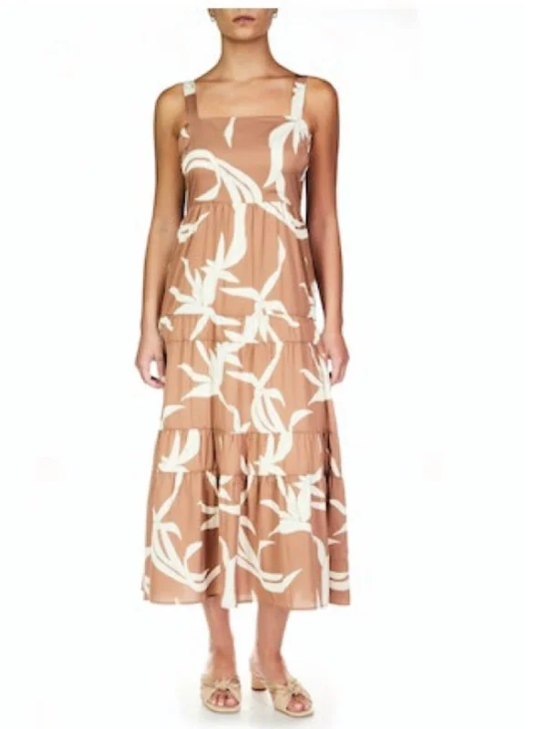 Chic Style Discounts Watching Sunset Tiered Midi Dress In Brown Classic Appeal