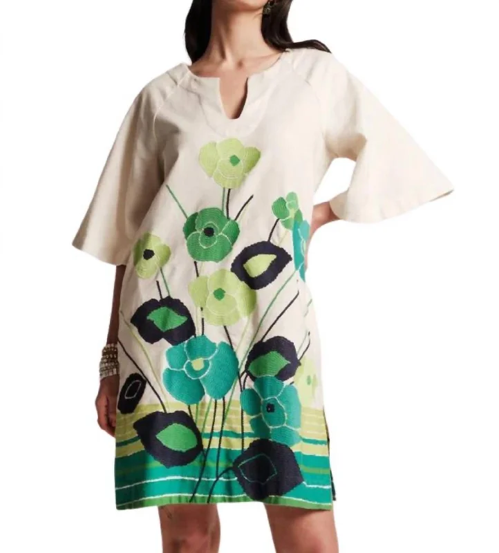 Minimalist Fashion Sale Dreamy Caftan Mini Dress In Green Multi