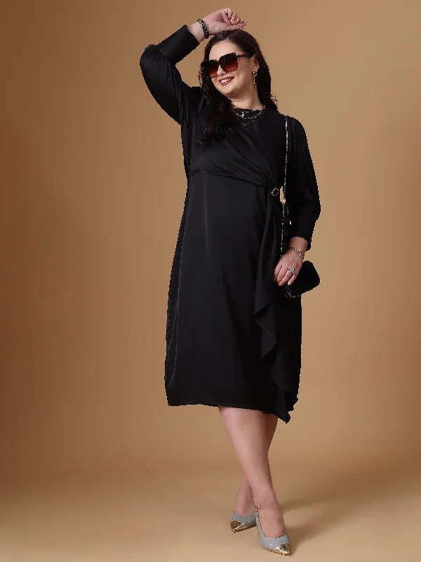 Style Breakthroughs Black Velvet Satin Straight Dress Classic Charm
