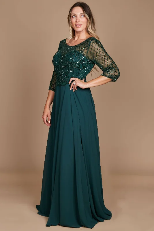 Step Ahead, Lead The Trend Long Sleeve Hand Beaded Mother of The Bride Dress Dark Green Tropical Island - Inspired Attire