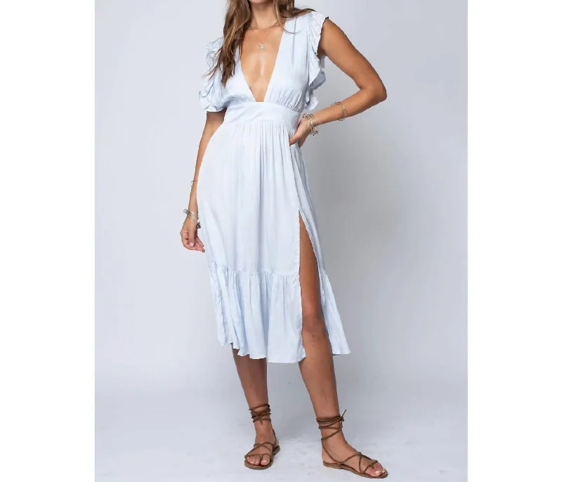 Get The Latest Trends The Jessie Midi Dress In Crystal Blue Sleek Design