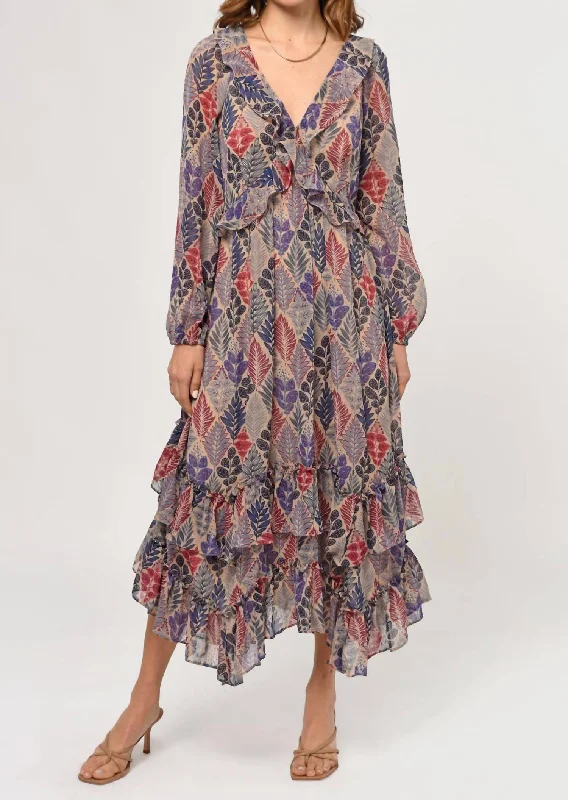 Stay Ahead In Style Kenzie Ruffle Maxi Dress In Mulberry Blue Effortless Sophistication