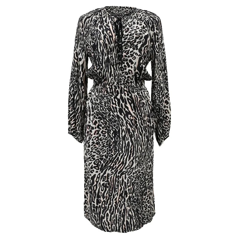 Playful Fashion Offers Altuzarra Animal Print Midi Long Sleeve Dress in Multicolor Viscose Flowy Fabric
