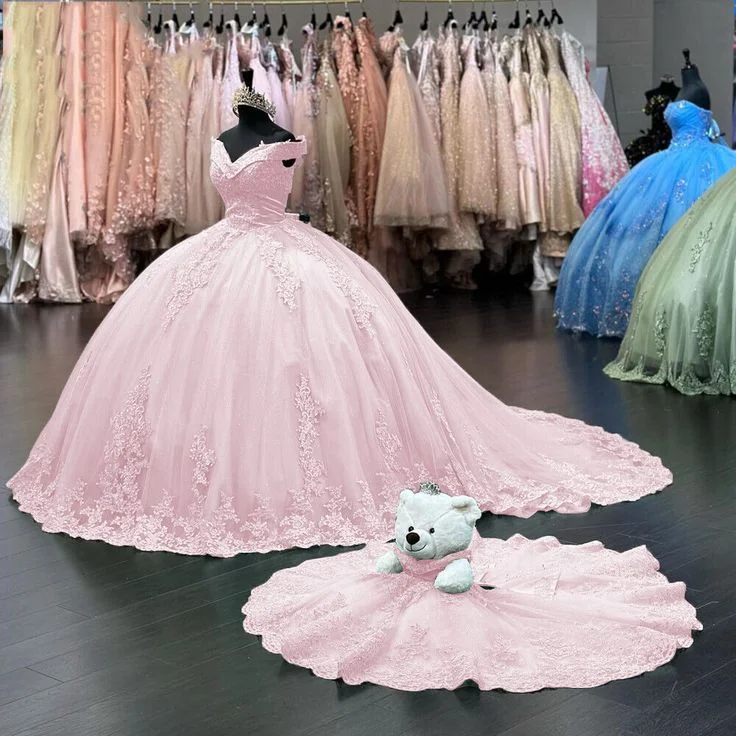 Edgy Fashion Deals Off Shoulder Pink Sweet 16 Quinceanera Dresses Lace Birthday Ball Gown Y7245 Statement Piece
