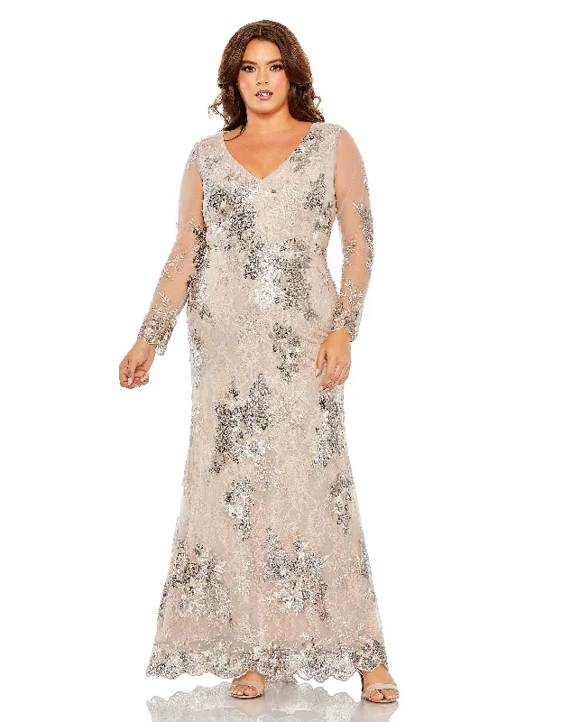 Limited Time Offer Mac Duggal 68352 Formal Prom Long Sleeve Plus Size Dress Subtle Sophistication