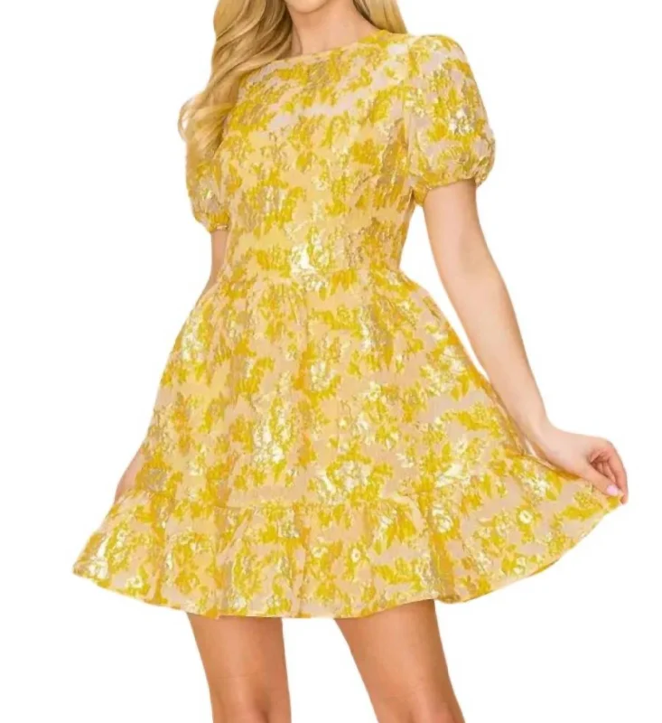 Buy More, Save More Metallic Puff Sleeve Mini Dress In Gold