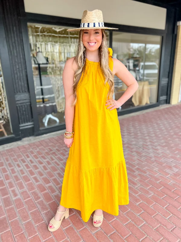Feminine Luxe Style Sale [Mud Pie] Julip Maxi Dress-Mustard Dreamy Draping