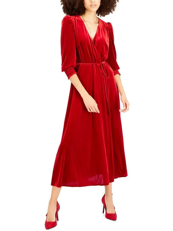 Affordable Luxury Fashion Womens Velvet V-Neck Midi Dress Buy More, Save More