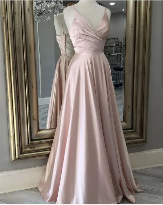 Seasonal Trends V Neck Prom Dress Long Evening Gown With Tie Back Y7014 Parisian Effortless Chic Style