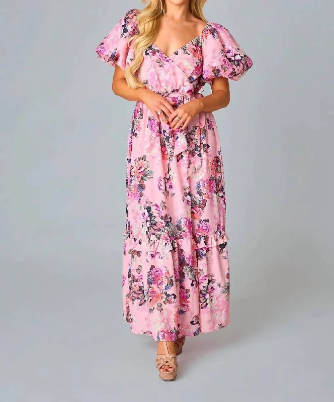 Cool Prices Sydney Puff Sleeve Maxi Dress In Bashful Luxe Layering