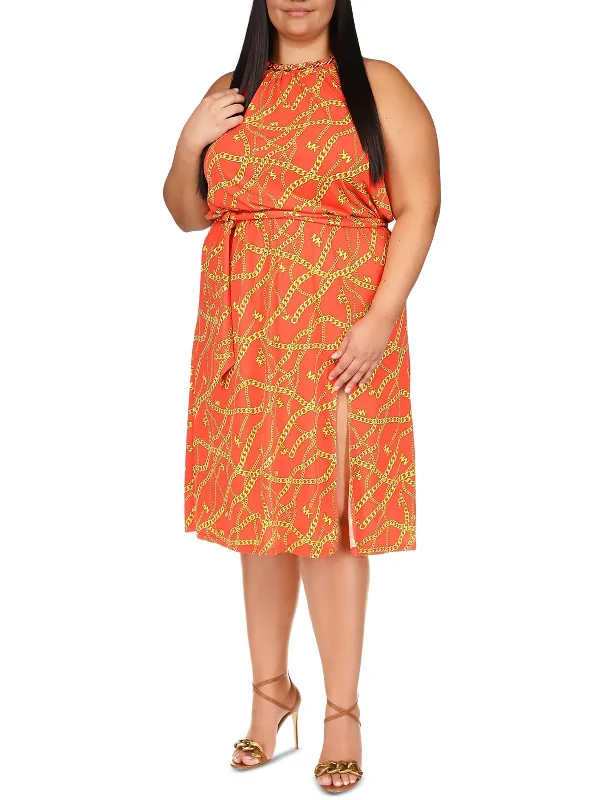 Urban Style Promotions Plus Womens Chain Neck Tea Length Midi Dress Effortless Comfort