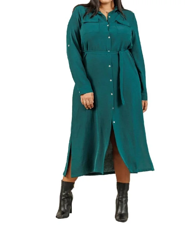Fashion Sale Olivia Shirt Midi Dress In Emerald Weekend Special