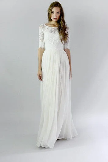 Special Offer Button Back Sheath Chiffon Wedding Dress With Lace And Pleats Luxury Comfort