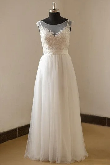 Trendy Styles A-Line Tulle and Lace Cap Sleeve Dress With Bateau Neckline and Illusion Back Artful Design