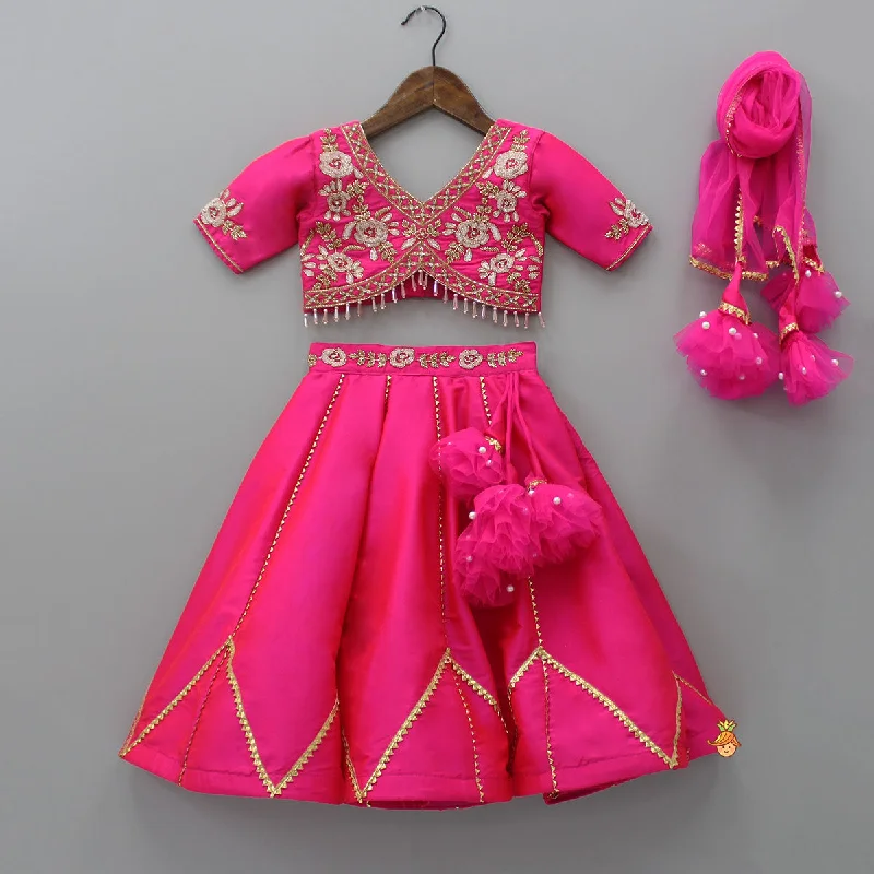 Trend Alert Floral Embroidered Pink Top And Lenega With Matching Net Dupatta Seasonal Trend