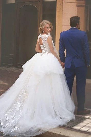 Sale Event, Prices Rock A-Line Ball Gown Empire Mini Jewel Bell Empire Dropped Appliques Cathedral Train Tulle Dress Graceful Drape