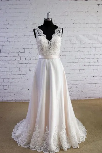 Effortless Style, Endless Impact Satin and Lace V-Neck Dress With Lace Hemline and Satin Sash Weekend Special
