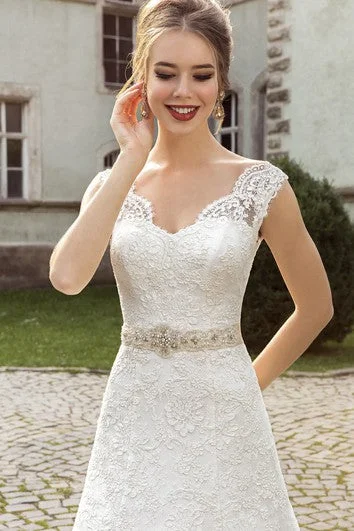 Romantic Fashion Discounts V-neck Appliques Lace Corset Back Dress With Crystal Detailing Flash Deals