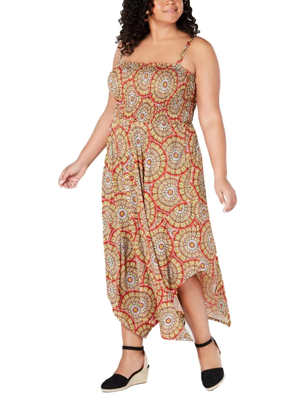 Timeless Elegance Sale Plus Womens Smocked Printed Maxi Dress Refined Look