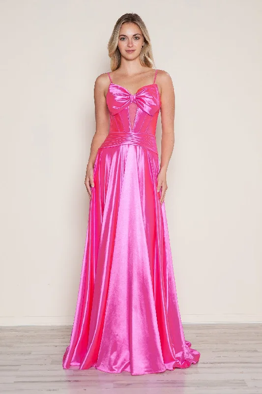 Playful Fashion Offers Satin Sleeveless Bow A-line Gown by Poly USA 9702 Luxury Style