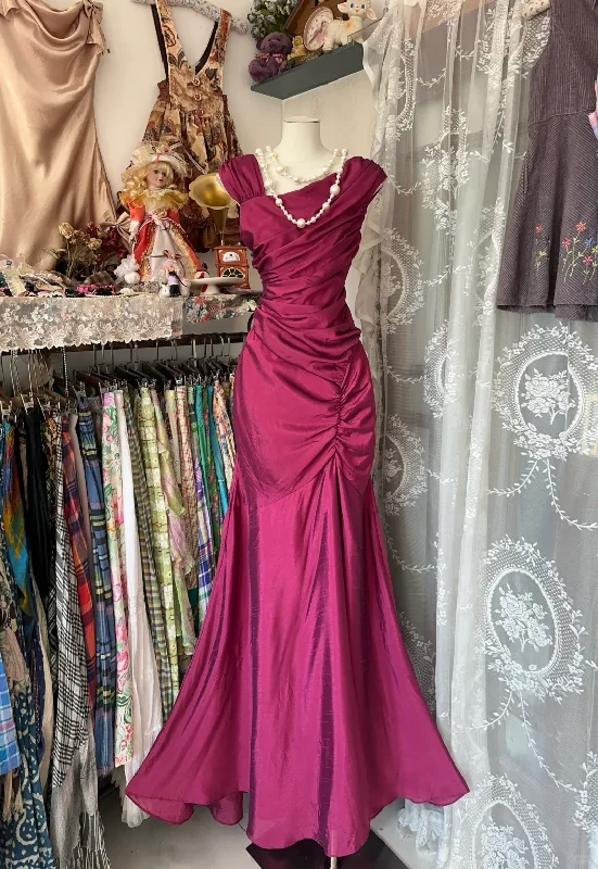 Must Haves Elegant Sleeveless Mermaid Satin Vintage Long Prom Dress Formal Party Dress, D322 Limited - Stock