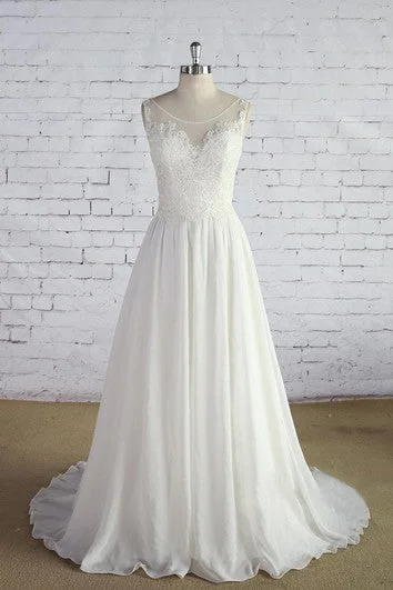 Durable Fashion Picks Chiffon Sleeveless Scoop Neck A-Line Dress With Lace Bodice and Low-V Back Discounts On Casual Weekend Styles
