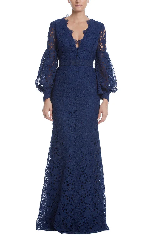 Trendy Threads Badgley Mischka EG3009 Formal Long Sleeve Lace Dress Art Deco Geometric Pattern Look