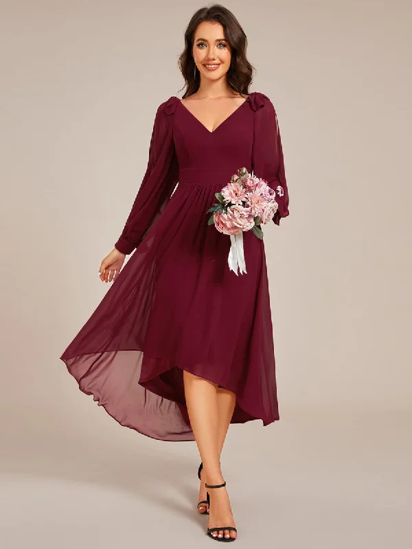 Laid-Back Fashion Offers Elegant Butterfly Design Long Sleeves Midi Length A-Line Asymmetrical Hem Chiffon Dresses Luxury Comfort