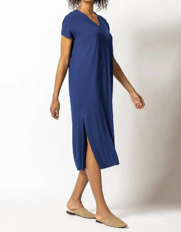 Save Big Double V-Neck Maxi Dress In Cobalt Modern Romance