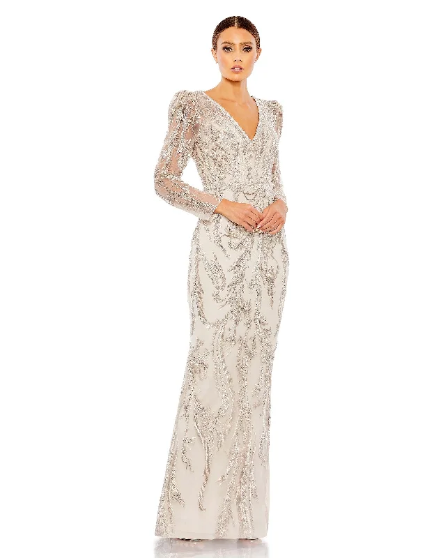 Huge Price Cut Mac Duggal 20349 Formal Long Sleeve Beaded Prom Dress Graceful Drape