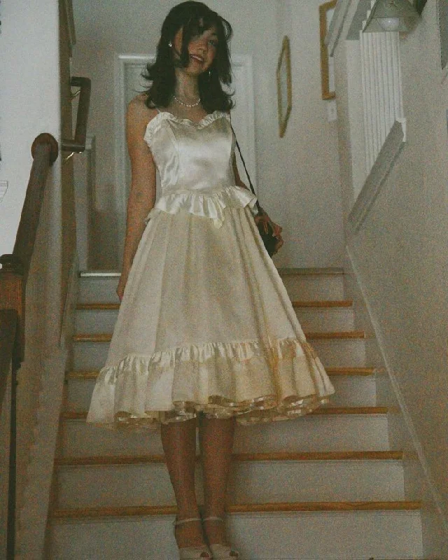 Swimwear Summer Blowout Ivory Straps A-Line Satin Midi Length Party Dress Homecoming Dress MD7468 Feminine Flow