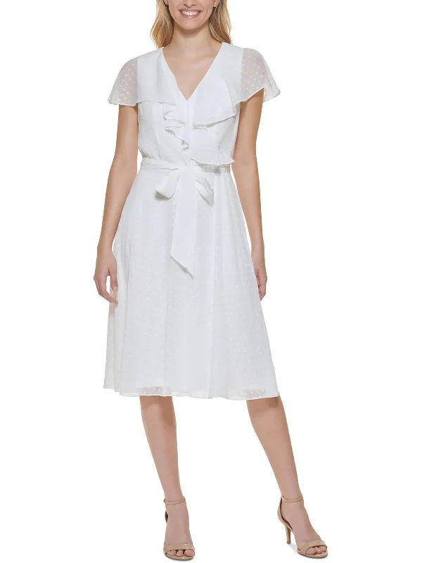 Sustainable Women's Clothes Womens Flutter Sleeve Knee Fit & Flare Dress