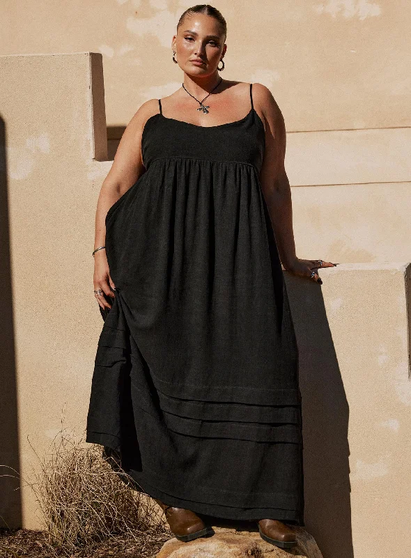 Women's Sporty Clothes Milden Linen Blend Maxi Dress Black Curve