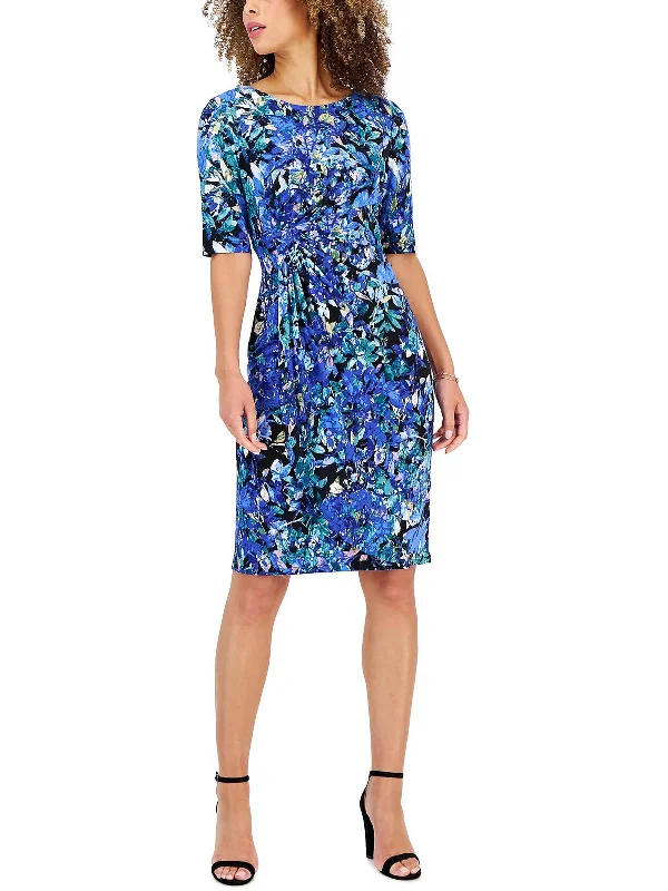 Elegant Styles Womens Printed Knee Sheath Dress