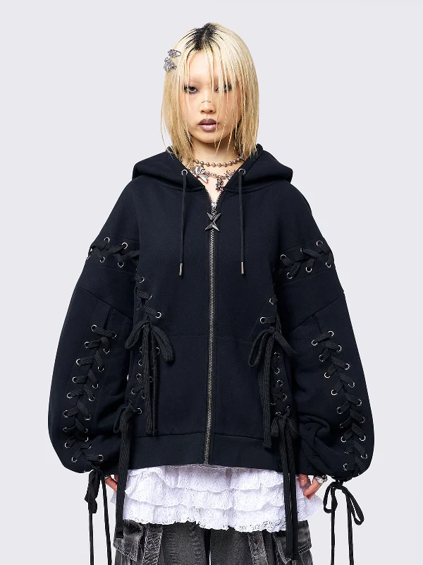 Women's Occasion Wear Apparel Summer Splash Sale Mia Black Zip Up Hoodie