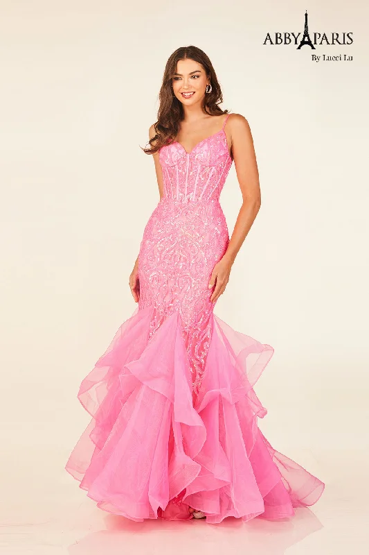 Fashionista Sale Sleeveless Ruffled Mermaid Gown by Abby Paris 90331 Effortless Style