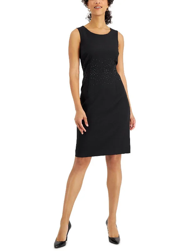 Women's Party Clothes Petites Womens Embellished Cocktail Sheath Dress