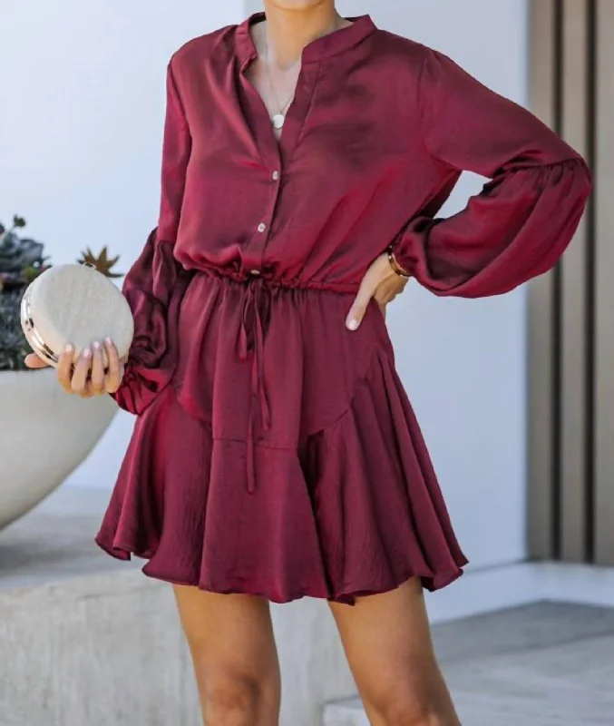 Clothes Sales Balloon Sleeve Dress In Burgundy
